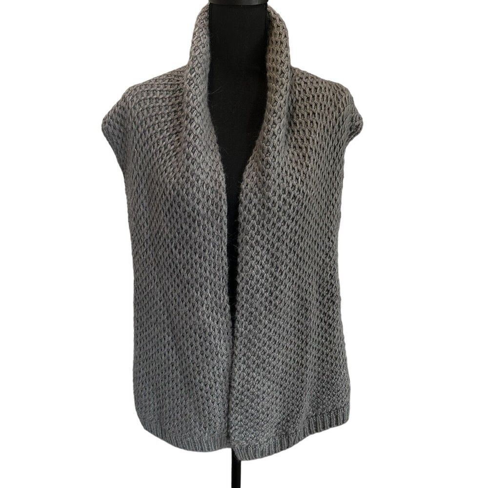 J JILL Alpaca Chunky Knit Sweater Cardigan Shawl Wrap Sleeveless Size Medium